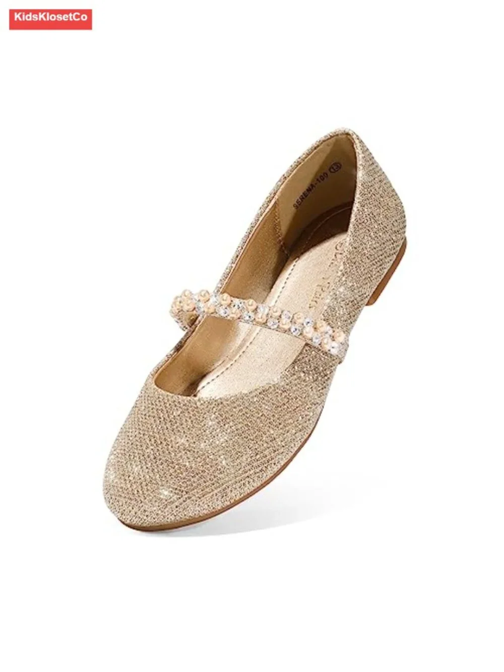 Girls Mary Jane Dress Shoes Pearl Strap Ballerina Flats for Wedding Party School